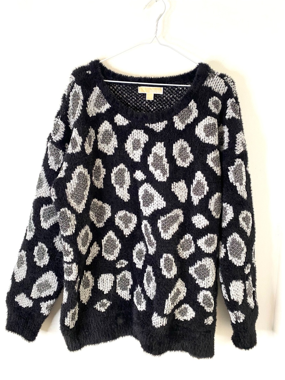 MICHAEL Michael Kors Black Silver Metallic Leopard Fuzzy Knit Sweater